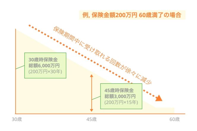 保険金総額は時間経過とともに減少する